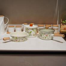 1 Set 1.2L Retro Floral Enamel Teapot, Milk Pot, Lid Cup, Square Pot, Coffee Pot, Handmade Tea Infuser Pot, Household Boiling Water Enamel Pot, Desktop Decorative Enamel Pot, Enamel Pot As Gift For Friends And Elders, Enamel Pot That Can Be Directly Heated In The Kitchen Back To School