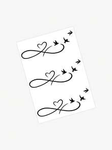 1pc Washable, Waterproof, Sweat-Resistant, Non-Reflective Temporary Herbal Tattoo, Minimalist Line Art Heart & Bird Design, Lasts 7-15 Days, Suitable For Daily Use - Black - View 4