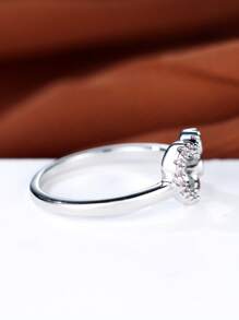 1 Peça Anel Feminino de Design de Coração Aberto com Pétalas de Flor Elegante com 2 Pedras de Zircônia Cúbica Branca, Adequado para Uso Casual, Férias, Aniversário