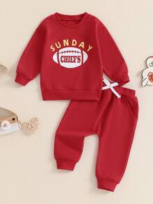 Toddler Baby Boy Girl Fall Winter Clothes Infant Newborn Boy Girl Football Outfit Long Sleeve Sweatshirt Pants Clothing Set - 白色 - 查看 1