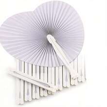 1/12/24pcs White Wedding Folding Fan, Heart Shaped Folding Fan Blank Fan With Durable Plastic Handle For Party Gifts, Wedding Decorations, Souvenir Bag Fillers, DIY Painting Birthday Party Decorations, Stage Shows, Decoration Fans - White - View 2