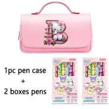 Sanrio Sanrio License 6pcss/Box My Melody & Hello Kitty & Kuromi & Cinnamoroll & Pochacco Gel Blue Pen With Large Capacity Pen Case Set - Cute Cinnamon Dog And Friends Themed Erasable Cute Pens, Erasable Ink, Made Of Plastic, Animal Design - Sanrio Characters Back To School Supplies School Essentials