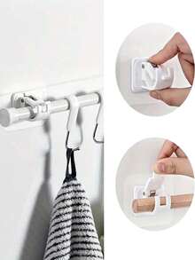4pcs/Set PC Material Transparent Curtain Rod Hook Curtain Rod Clip Holder, Punch-Free Adhesive Bracket Clip, Cross-Bar Door Curtain Telescopic Rod Sticky Hook - Clear - View 4