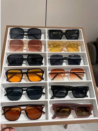 12pcs Square Frame Eyeglasses For Women, Fashionable For Beach Party, Casual Outdoor, Street Style, Couple For Summer Beach Vacation,Outdoor,Travel