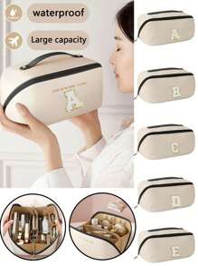 Premium PU Cosmetic Bag Travel Bag,With Letter Cosmetic Storage Bag, Large Capacity Layered Cosmetic Bag Zipper Bag, Portable Travel Organizer Multifunctional Waterproof Bag, Cosmetic Storage Bag, Travel Accessories, Travel Essentials, Cruise Essentials, Jewelry Storage, Lip Oil Storage, Nail Polish Storage, Valentine's Day Gift, Bridesmaid Gift, Birthday Gift, Friend And Teacher Gift, Holiday Gift, Mother Gift,Gift For Women
