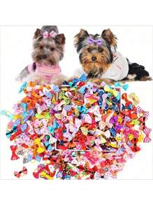 100PCS Cute Puppy Dog Small Bowknot Hair Bows,Yorkie Doggie Bows With Rubber Band Pet Grooming Bows Dog Hair Costume Accessories For Small Dog