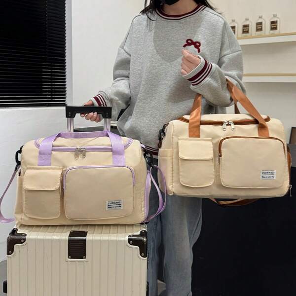Women's Multi-Function Color Block Travel Luggage Bag, Large Capacity Multi-Pocket For Phone, Tablet, Clothes, Removable & Adjustable Shoulder Strap, Suitable For Casual Outing, Travel, Vacation, Sports And Fitness Bag For School School Accessories School Stuff