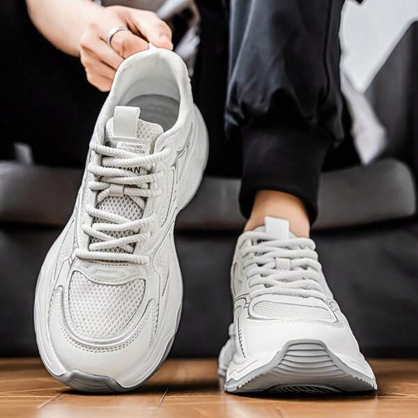 2025 Zomer Nieuwe Ademende Mesh Effen Kleur Casual Sportschoenen, Dikke Sneakers Dikke Zool Verhoogde Sneakers, Hardloopschoenen Witte Sportschoenen