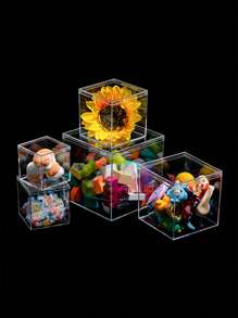 1 Stück quadratische Acryl-Kunststoff-Aufbewahrungsbox mit Deckel, Acryl-Schmuck- und Kosmetik-Handanzeigekasten, Süßigkeiten-Kleinobjekt-Aufbewahrungsbox
