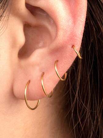1pc Minimalist Stainless Steel Gold Round Seamless Continuous Hoop Earring