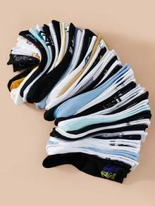 1/5/10 双随机男士百搭涂鸦字母印花休闲中筒袜，适合日常穿着，秋季 - 彩色 - 查看 6