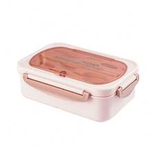 1pc Lunch Box With Utensils, Leak-Proof, Square Shape -  To Use In Microwave, Perfect For Office Workers And Kitchen Storage - 卡其色 - 查看 10