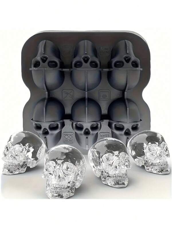 6 Cavity Skull Ice Cube Mold, Silicone Skull Ice Tray, Halloween Ice Cube Maker, Jelly, Candy, Ice Tray, Frozen Beverage Ice Tray, Kitchen Accessories, Apartment Essentials, Halloween Party Supplies