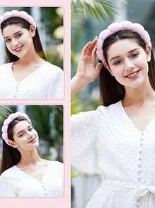 4pcs Luxury Microfiber Spa Headband And Wristband Set, Face Washing Headband, Makeup Headband, Skin Care Headband, Velvet Fluffy Sponge Headband, Soft Absorbent Terry Cloth Fabric Bubble Fluffy Hairband For Skin Care, Makeup Removal, Shower, Suitable For Women And Girls