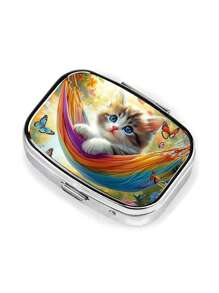 1pc Cute Cat Medicine Pill Box, 2-Compartment Portable Pill Case Wallet Pocket Travel - Practical And Fashionable