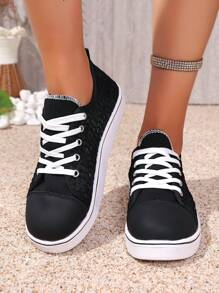 Zapatillas deportivas casuales de lona con puntera redonda, cordones y flecos, para mujeres, aptas para la vida universitaria, uso diario, hogar, viajes y oficina en 2024, con suela de PVC ligera y transpirable