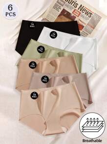 6pcs Set Seamless Ice Silky Panties For Women Sexy Traceless Lingerie Comfort Low Waist Underwear Women Solid Color Thin Cozy Briefs 7A Invisible Stretch Fabric Women Panty Smooth Feeling Breathable Boyshorts Underwear Shorts
