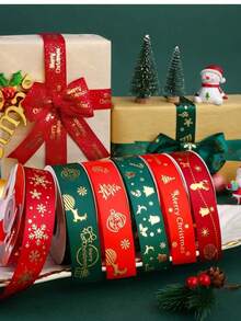 2.5cm*25yards Christmas Ribbon, Burgundy & Olive Green Polyester Satin Ribbon, Holiday Festive Ribbon With Snowflake And Christmas Tree Pattern, Suitable For Gift Wrapping, Party Decoration, Bow Making, Sewing And Craft