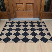 Checkered Easy Jute 3x5 Outdoor Patio Rug, Washable Rugs For Entryway Diamond Indoor Outdoor Living Room Carpet, Farmhouse Neutral Non Slip Black Door Carpet For Backyard Bedroom - Black/Checkerboard -2 - View 2