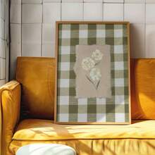 1PC Unframed Green Gingham Flower Vintage Poster Canvas Print Minimalist Wall Art Botanical Floral Aesthetic Decor Retro Painting For Dorm,Office,Living Room,Bedroom,Modern Home Decoration - Multicolor - View 8