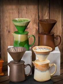 2pcs Ceramic Hand-Drip Coffee Set, Household Filtering Cup, Sharing Pot, Portable Ceramic Coffee Filter Cup, Drip Coffee Maker Set, Japanese Style Coffee Set, Easy To Clean For Office Afternoon Tea Back To School