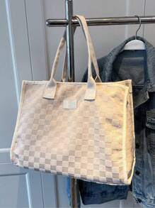 Bolso de tela casual de unicolor para mujeres, bolso grande de nailon y algodón con forma de diamante, bolso de hombro simple y ligero para ir a la escuela o de compras, bolso bandolera acolchado para viajes al aire libre