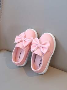 1 Pair Girls Bowknot PU Slip-On Cute Flat Children Casual Shoes, Suitable For Spring & Autumn
