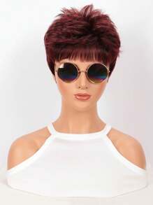 Women Wig 6 Inch Red Short Pixie Cut Synthetic Wig High Density Heat Resistant Fiber Breathable Rose Net Cap Versatile For Daily Party Music Festival Or Carnival