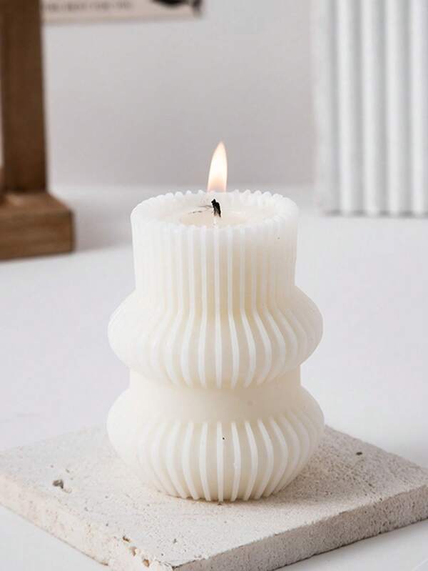 1pc New Geometric Cylinder Scented Candle, White Aromatherapy Candle, Multiple Sizes, Creative Candle Decor For Home, Room, Living Room, Bedroom, Birthday, Gifts, Weddings, Teachers, Bridesmaids