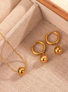 1 Set Minimalist Steel Sphere Decor Stainless Steel Jewelry Set, Suitable For Women's Daily Wear