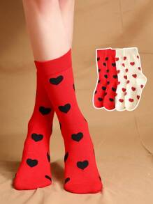 1/5/10 Par de calcetines de media pantorrilla, calcetines negros para mujer, calcetines blancos para hombre, mezcla de poliéster y spándex, calcetines casuales de unicolor para parejas, calcetines románticos con diseño de corazón, calcetines de mujer de alta calidad adecuados para uso diario, como regalo del Día de la Madre, Día del Padre y diversos eventos, para enviar a la familia, parejas, amigos y niños como obsequio festivo