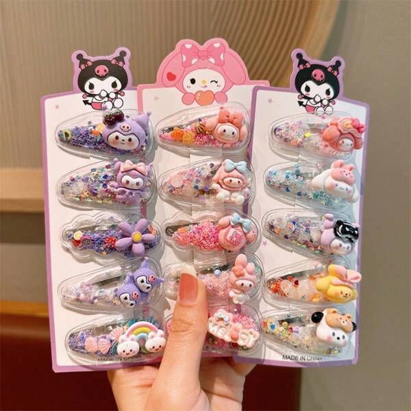 5pcs/Set Cute Cartoon Kuromi & Melody Resin Hairpin, Hair Clip For Bangs & Flyaways, Girl Sweet Hair Accessories (Color May Vary Slightly Due To Batch Difference)