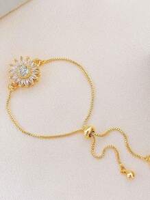 1 pezzo/Collana pendente Bracciale a girasole girante per donna, bracciale a fiori regolabile con strass, bracciale Fidget luccicante e a fiori per polso piccolo, braccialetto per l ansia con cuboidi di zirconia cubica a forma di girasole, gioielli per l umore, accessori per sollievo dall ansia con parte rotante