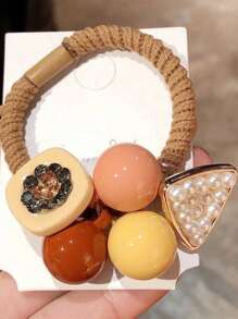 3pcs Fashionable Simple Elegant Colorful Ball Triangle Faux Pearl Hair Ties, High Elasticity & Non-Damaging For Women Ponytail Holders Hair Elastics Hair Rubber Bands Scrunchies Hair Rope, Hair Bobbles