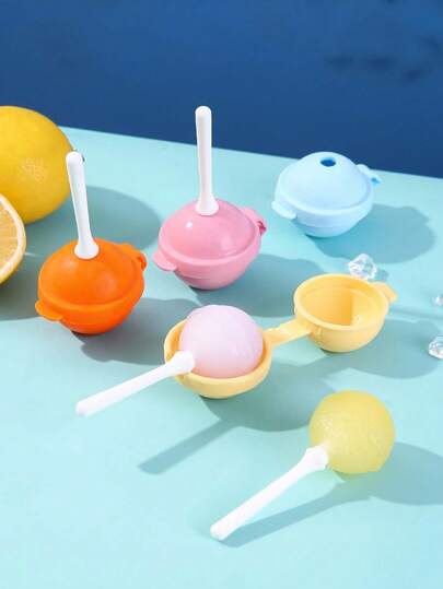 4pcs/2pcs/1pc Silicone Lollipop Shape Ice Ball Mold, Popsicle Mold, Freezer Ice Cube Tray, Creative Lollipop Ice Cream Mold, Freezer Ice Cube Tray, Ice Ball Maker, Ice Cream Mold, Popsicle Mold, Silicone Lollipop Mold, DIY Ice Cream Popsicle, Heat & Cold Resistant Ice Ball Maker
