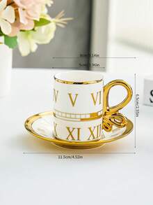 1 Set Gold Color Ceramic Cup & Saucer Set, 6pcs Cups 6pcs Saucers, Coffee Cup Set, Suitable For Cafes, Homes, Ramadan, Holidays, Birthday Gifts - Multicolor - View 2