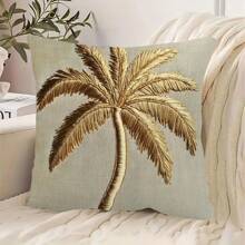 1pc Vintage Gold Palm Tree 2D Print Decorative Throw Pillow Cover, 18x18 Inch - Tropical Beach Style, Suitable For Living Room Sofa Bedroom Decor, Machine Washable, Without Pillow Form