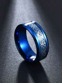 1pc 8mm Stylish Diagonal Dragon Pattern Stainless Steel Ring, Versatile - Multicolor - View 24