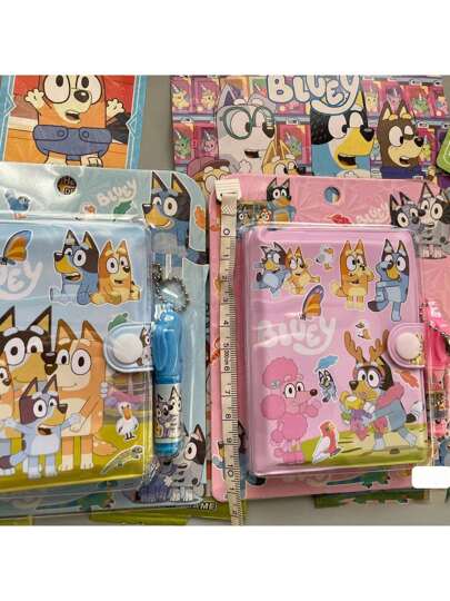 Bluey 1pc Bluey Anime Portable Notepad Mini Notebook Set Figure Portable Notebook With Pen Cartoon Children Notebook,Very Suitable For Festivals, Fans, Schools, And Gift Giving