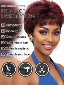 Women Wig 6 Inch Red Short Pixie Cut Synthetic Wig High Density Heat Resistant Fiber Breathable Rose Net Cap Versatile For Daily Party Music Festival Or Carnival
