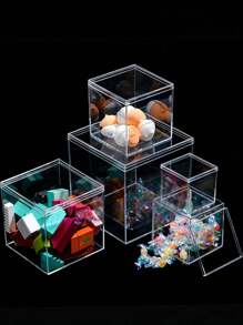 1 Stück quadratische Acryl-Kunststoff-Aufbewahrungsbox mit Deckel, Acryl-Schmuck- und Kosmetik-Handanzeigekasten, Süßigkeiten-Kleinobjekt-Aufbewahrungsbox