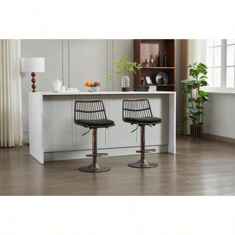 Classic-Set Of 2 Rattan Bar Stool, 360 Swivel Bar Chair, Counter Height Chair With Footrest For Kitchen, Dining Room-7682 - Multicolor - View 1