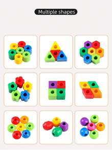 25/40/100 件儿童穿珠积木玩具，几何穿珠益智玩具，用于专注力训练，幼儿园开发玩具，适合 3-6 岁儿童的创意 DIY 礼物 - Thread Stringing Beads Building Blocks - 查看 7