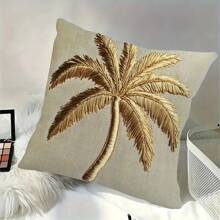 1pc Vintage Gold Palm Tree 2D Print Decorative Throw Pillow Cover, 18x18 Inch - Tropical Beach Style, Suitable For Living Room Sofa Bedroom Decor, Machine Washable, Without Pillow Form