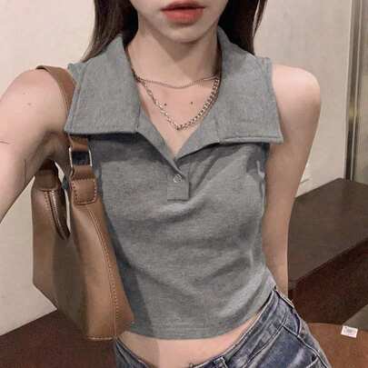 여성 민소매 솔리드 컬러 캐주얼 탱크 탑, 여름