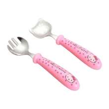2pcs Stainless Steel Cute Hello Kitty Spoon Fork Cutlery Students Learning Fork Set Eating Supplement Cartoon, School Supplies