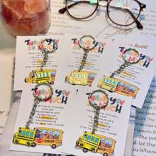 5 pièces Carte de poche "Merci beaucoup" avec porte-clés bus joyeux, cadeau parfait pour les enseignants, entraîneurs, chauffeurs de bus, diplômés et parents pour les occasions spéciales