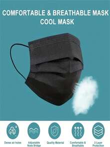 100 Pieces Of BreathEasy Adult Disposable Face Masks - 3-Layer Protective Masks, Black, Breathable And Comfortable, Suitable For Daily Use.