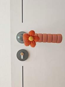 1/2个花纹门把手防撞保护套，柔软保暖，左右通用，防静电门锁套 - 棕色門把套 - 查看 16