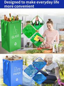 Color Printed 3-In-1 Trash Bags - Foldable Polypropylene Storage Bags ,Separate Recycling Waste Bin Bags For Kitchen Home Hotels And Property Management,Waste Trash Sorting Organizer, Reusable Waterproof Back To School